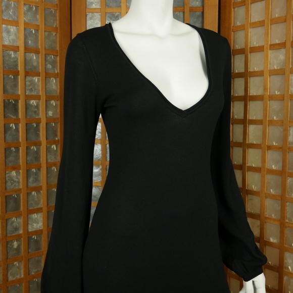 Bebe V-Neck Elastic Cuff Black Dress Size Medium - Picture 2 of 8